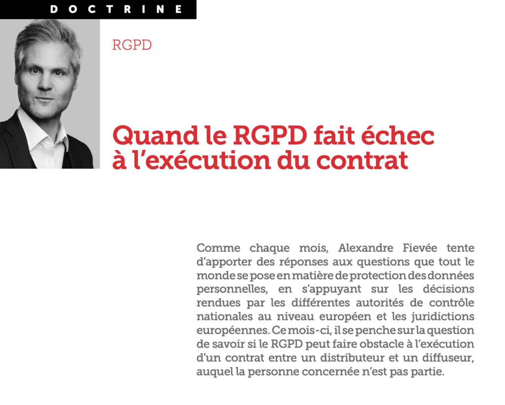 Quand le RGPD fait échec au contrat (Expertises, avril 2025)